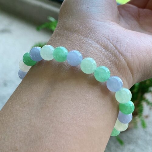 Alternative view of Multi-Colour Jadeite Jade Bead Bracelet, 7.8mm