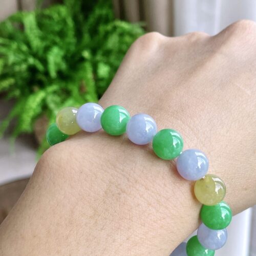 Alternative view of Multi-Colour Jadeite Jade Bead Bracelet, 9.8mm