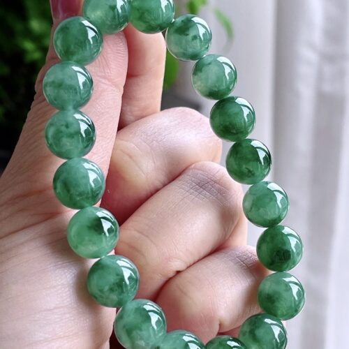 Icy Clear Jadeite Jade Bead Bracelet, 9.9mm