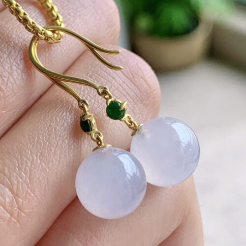 Alternative view of Icy Jadeite Jade Drop Earrings 18K Gold 10 mm