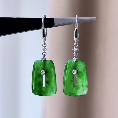 Alternative view of Apple Green Jadeite Jade Drop Earrings 18K Gold, 12.6mm