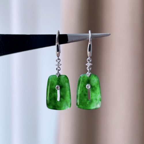 Apple Green Jadeite Jade Drop Earrings 18K Gold, 12.6mm