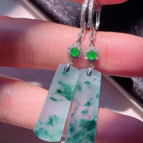 Alternative view of Icy Peace Column Jadeite Jade Drop Earrings