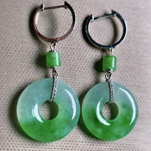 Alternative view of Icy Jadeite Jade Drop Earrings 18K Gold, 163.2mm