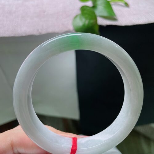 Icy Half Round Jadeite Jade Bangle Bracelet, 57.7mm