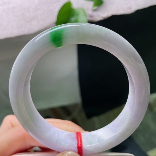 Spring Colour Half Round Jadeite Jade Bangle, 57mm · 13.3mm