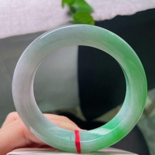 Alternative view of Icy Half Round Jadeite Jade Bangle Bracelet, 56.2mm · 12.5mm