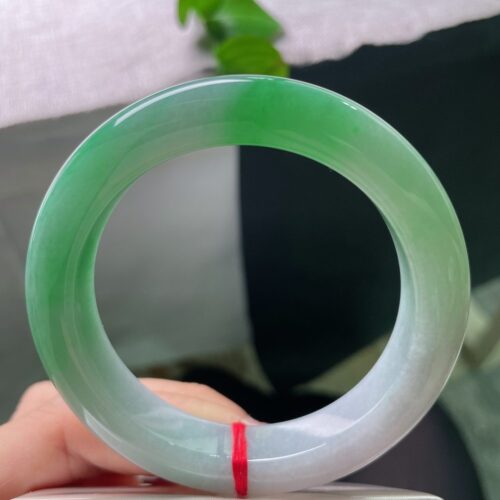 Icy Half Round Jadeite Jade Bangle Bracelet, 56.2mm · 12.5mm