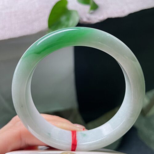 Icy Half Round Jadeite Jade Bangle Bracelet, 57.6mm
