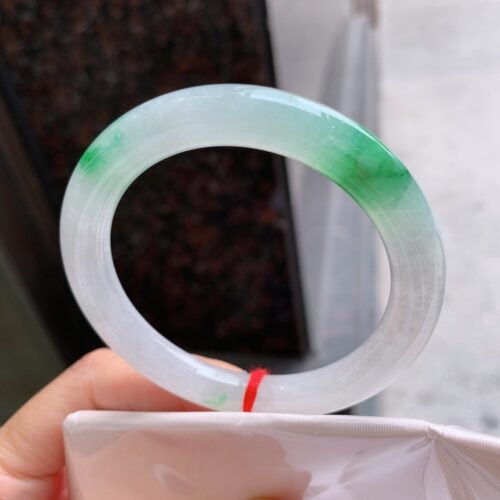 Icy Round Jadeite Jade Bangle Bracelet, 52.5mm