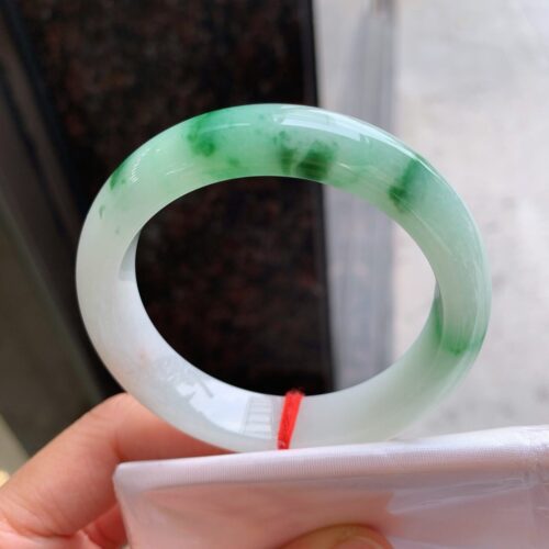 Alternative view of Icy Half Round Jadeite Jade Bangle Bracelet, 52.8mm · 12.1mm