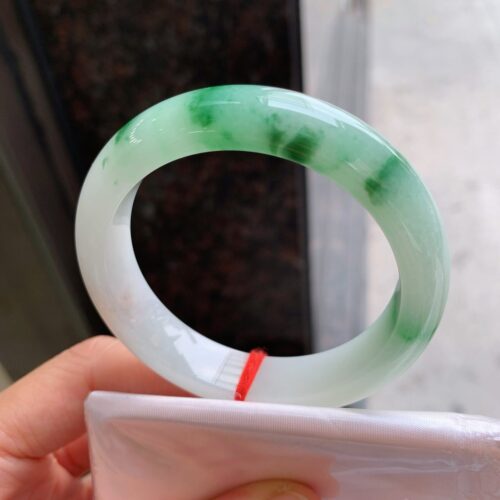 Icy Half Round Jadeite Jade Bangle Bracelet, 52.8mm · 12.1mm