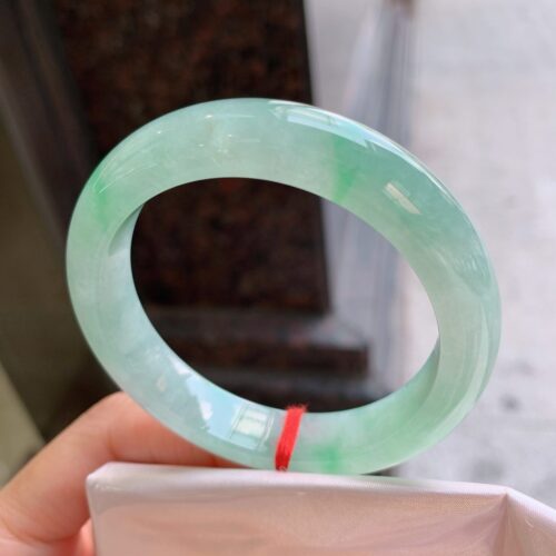 Icy Half Round Jadeite Jade Bangle Bracelet, 52mm