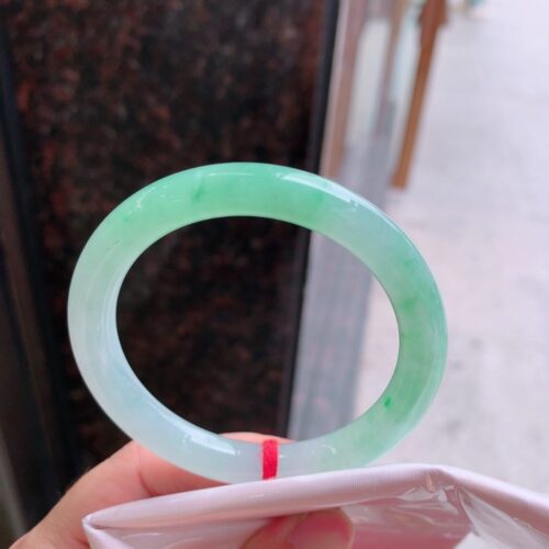 Icy Round Jadeite Jade Bangle Bracelet, 53.2mm