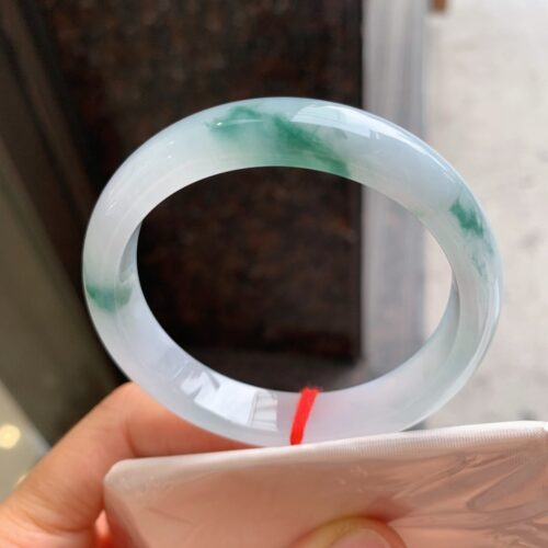 Alternative view of Icy Half Round Jadeite Jade Bangle Bracelet, 53.8mm