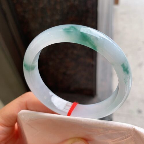 Icy Half Round Jadeite Jade Bangle Bracelet, 53.8mm