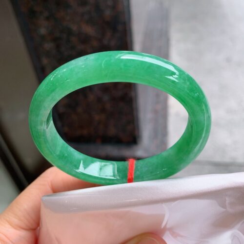 Alternative view of Full Green Guifei Oval Jadeite Jade Bangle Bracelet, 54.8mm
