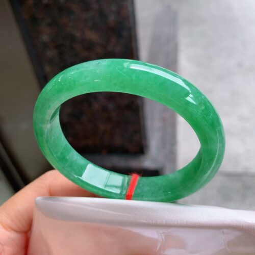 Full Green Guifei Oval Jadeite Jade Bangle Bracelet, 54.8mm