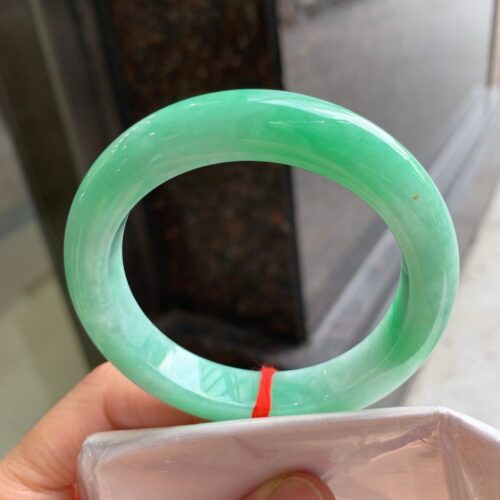 Alternative view of Icy Half Round Jadeite Jade Bangle Bracelet, 55.5mm