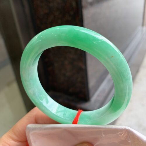 Icy Half Round Jadeite Jade Bangle Bracelet, 55.5mm