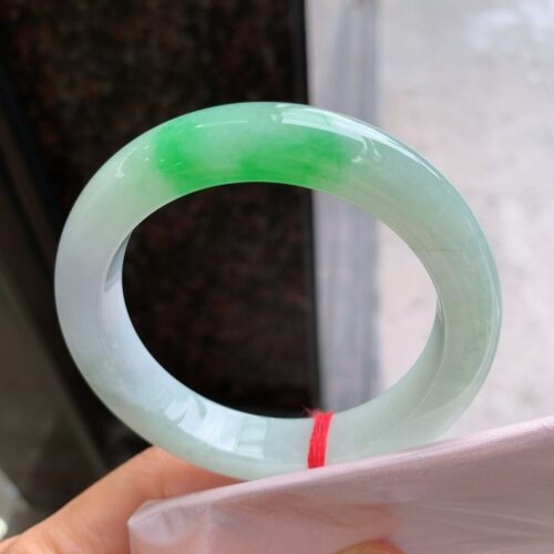 Alternative view of Icy Half Round Jadeite Jade Bangle Bracelet, 56.2mm · 12.2mm