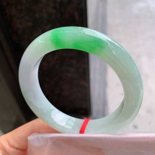 Icy Half Round Jadeite Jade Bangle Bracelet, 56.2mm · 12.2mm
