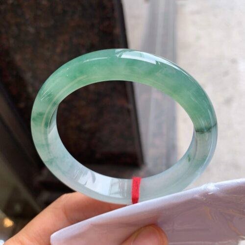 Alternative view of Icy Half Round Jadeite Jade Bangle Bracelet, 57.8mm