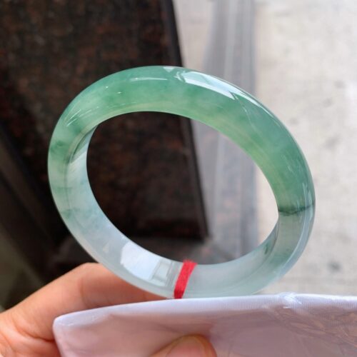 Icy Half Round Jadeite Jade Bangle Bracelet, 57.8mm
