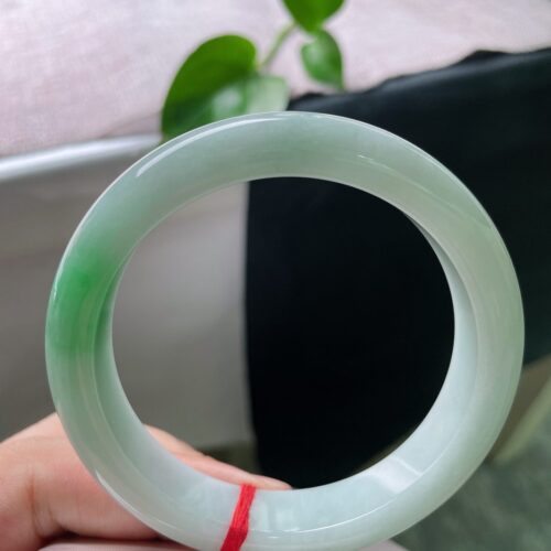 Alternative view of Icy Half Round Jadeite Jade Bangle Bracelet, 58.4mm · 12.8mm
