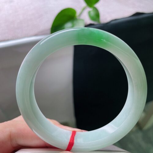 Icy Half Round Jadeite Jade Bangle Bracelet, 58.4mm · 12.8mm