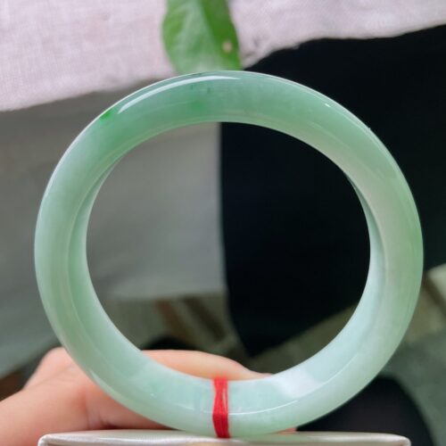 Green-Ground Half Round Jadeite Jade Bangle, 58.4mm · 12.4mm