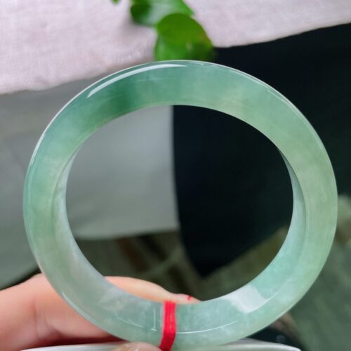 Icy Half Round Jadeite Jade Bangle Bracelet, 57.3mm
