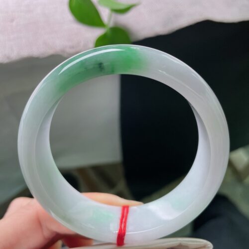 Icy Half Round Jadeite Jade Bangle Bracelet, 58.6mm