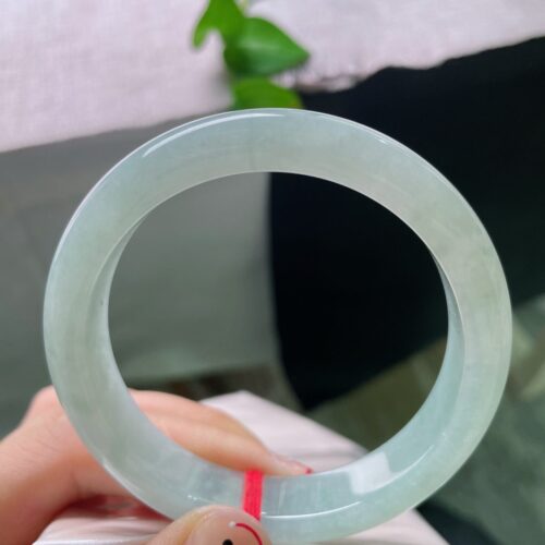 Alternative view of Icy Clear Half Round Jadeite Jade Bangle Bracelet, 57.2mm