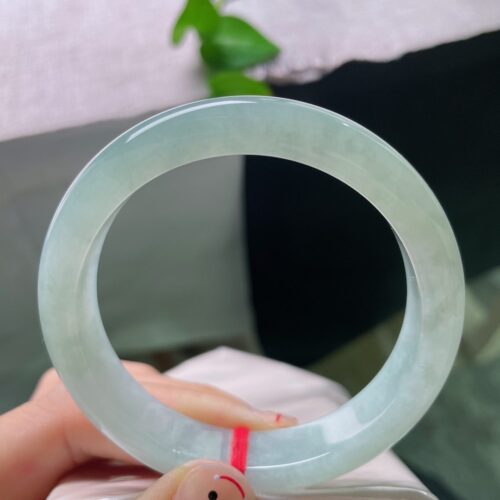 Icy Clear Half Round Jadeite Jade Bangle Bracelet, 57.2mm