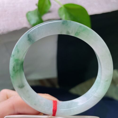 Icy Half Round Jadeite Jade Bangle Bracelet, 58.3mm