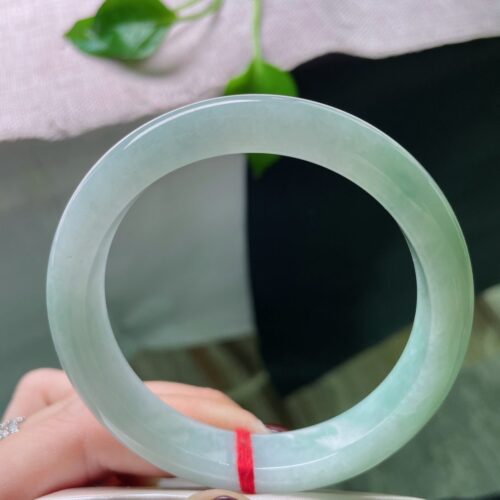 Alternative view of Pale Green Half Round Jadeite Jade Bangle Bracelet, 58.5mm