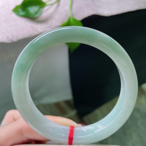 Pale Green Half Round Jadeite Jade Bangle Bracelet, 58.5mm
