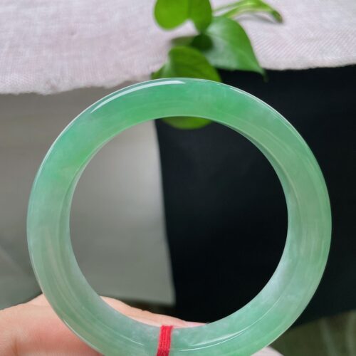 Full Green Half Round Jadeite Jade Bangle Bracelet, 55.2mm