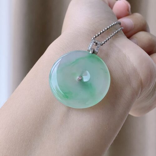 Alternative view of Icy Pingan Buckle Jadeite Jade Pendant 18K Gold
