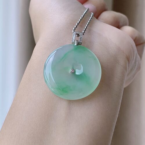 Icy Pingan Buckle Jadeite Jade Pendant 18K Gold