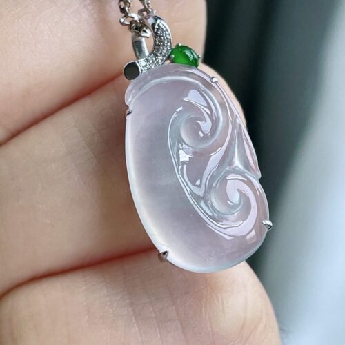 Icy Ruyi Jadeite Jade Pendant 18K Gold