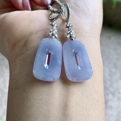 Alternative view of Lavender Shell Jadeite Jade Drop Earrings 18K Gold, 25.2mm
