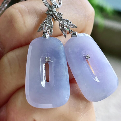 Lavender Shell Jadeite Jade Drop Earrings 18K Gold, 25.2mm