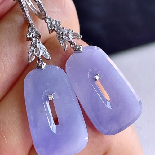 Lavender Shell Jadeite Jade Drop Earrings 18K Gold, 23.8mm