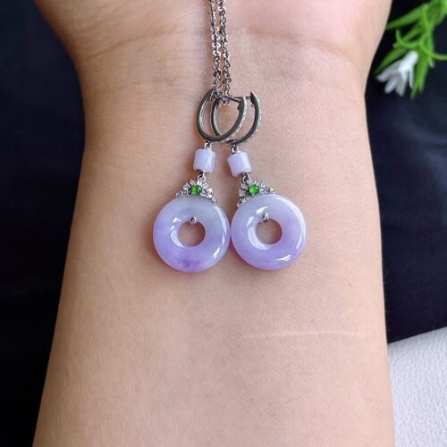 Alternative view of Lavender Jadeite Jade Drop Earrings 18K Gold, 14.4mm