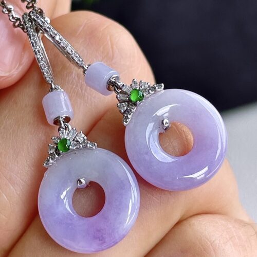 Lavender Jadeite Jade Drop Earrings 18K Gold, 14.4mm