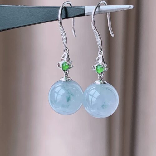 Alternative view of Lavender Jadeite Jade Drop Earrings 18K Gold 9.7 mm