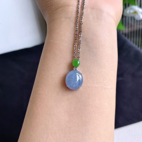 Alternative view of Lavender Cabochon Jadeite Jade Pendant 18K Gold, 14mm