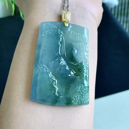 Alternative view of Lavender Landscape Jadeite Jade Pendant 18K Gold, 59mm